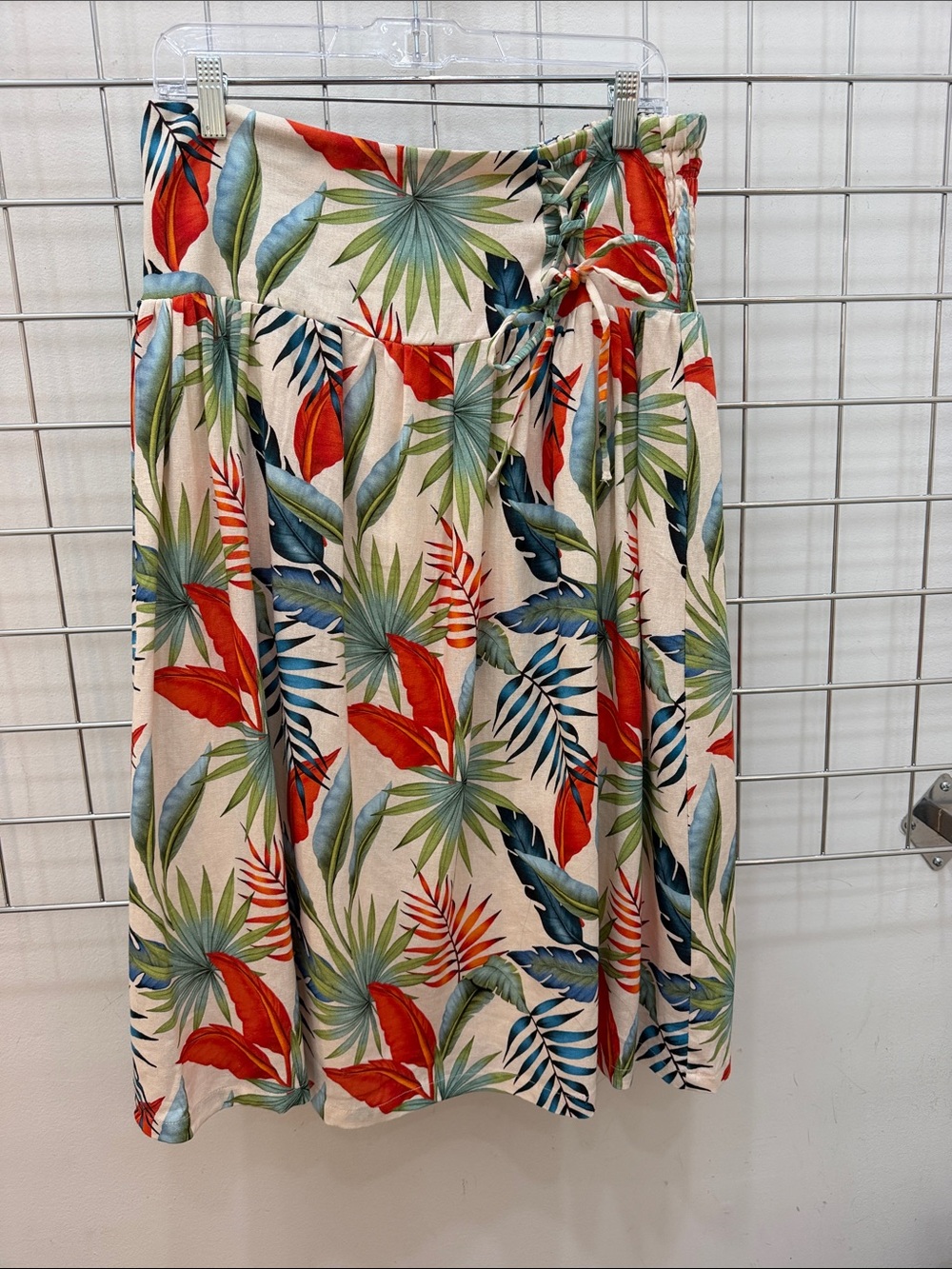 Avec Les Filles Tropical Midi Skirt - Cream, Red, Green, Blue